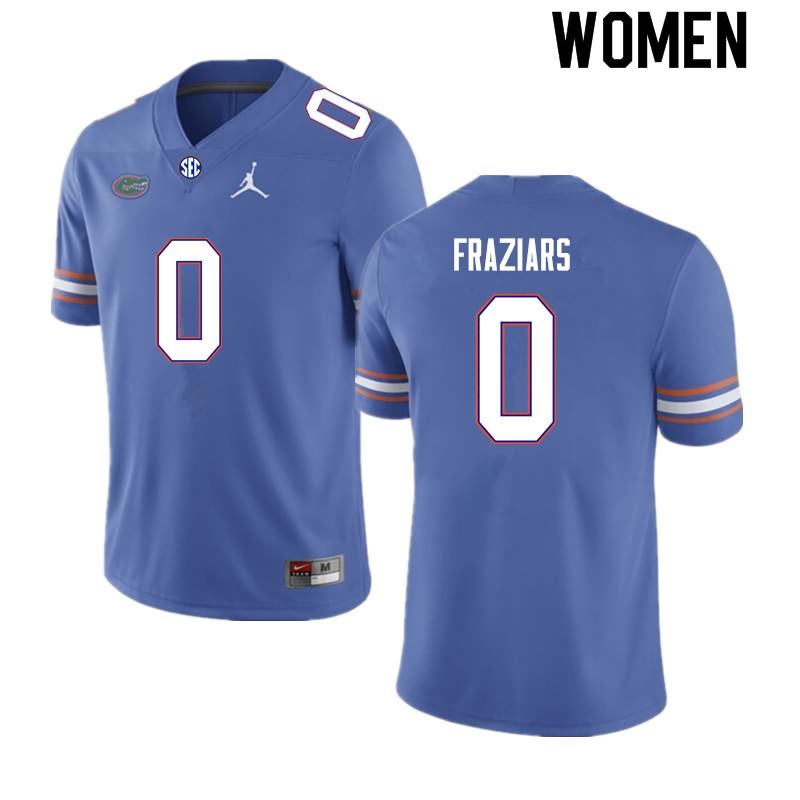 Women's NCAA Florida Gators Ja'Quavion Fraziars #0 Stitched Authentic Nike Royal College Football Jersey DMD4665GF